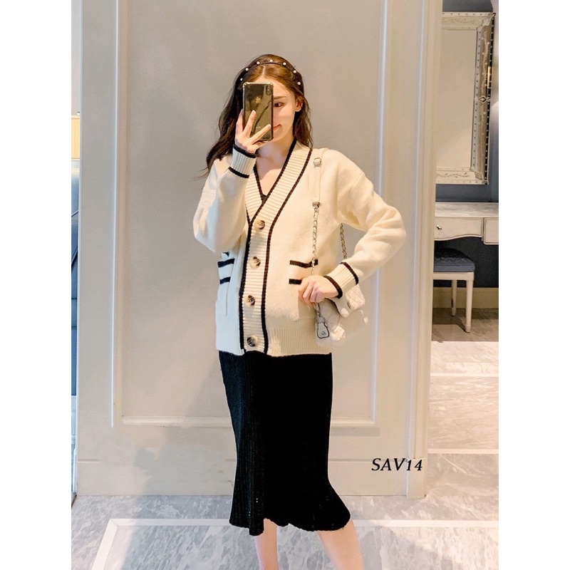 Áo Khoác Bầu Và Sau Sinh Cardigan Len Sọc  Thiết Kế Cao Cấp ( Kèm Video + Ảnh Thật )