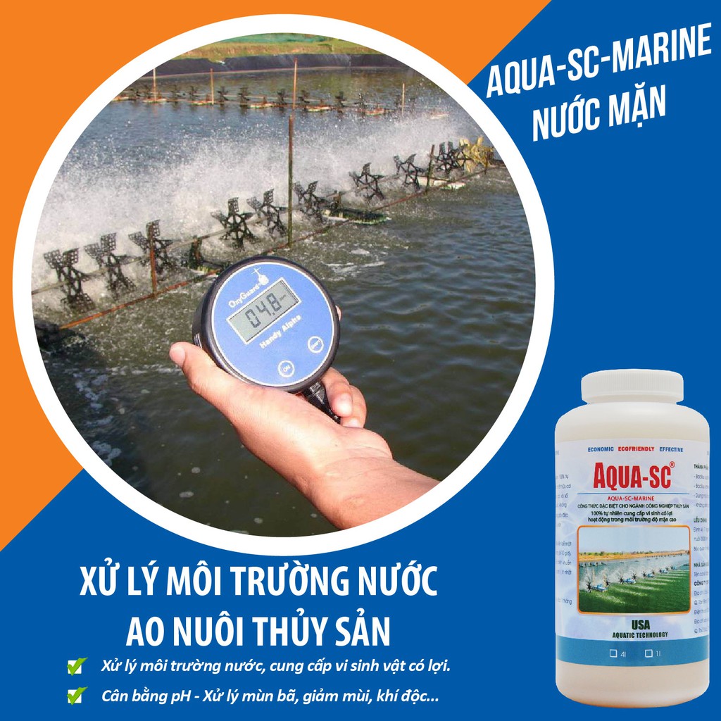 Hàng Mỹ - Men Vi Sinh Xử Lý Nước Ao Tôm Cá Nước Mặn, làm sạch ao, ổn định màu nước - Aqua SC Marine – Chai 1 Lít