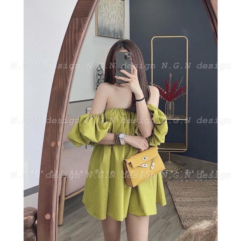 Đầm Trễ Vai 2 Lớp Màu Hot Trend (Hàng Loại 1) Váy Xinh Dáng Xoè Babydoll Xanh, Hồng, Trắng