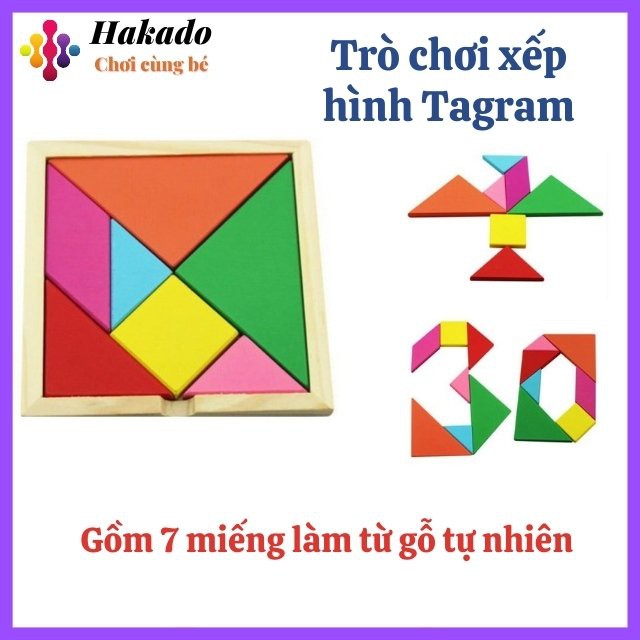 Đồ chơi xếp hình Tangram bằng gỗ - kích thước 12.1x12.1