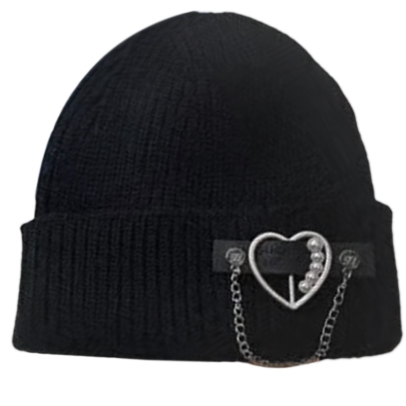 Mũ Len Beanie Phối Dây Xích Kim Loại Hình Trái Tim Thời Trang Cho Halloween / Giáng Sinh