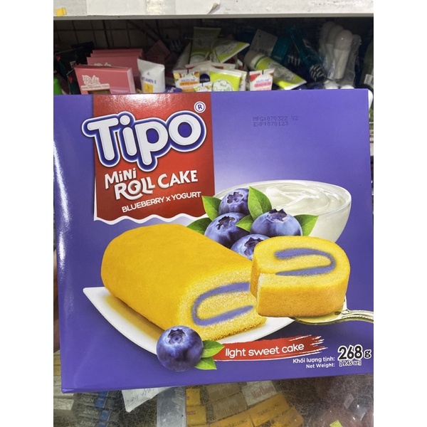 Bánh Bông Lan Cuộn Tipo Vị Sữa Chua&amp; Việt Quất Hộp 268g