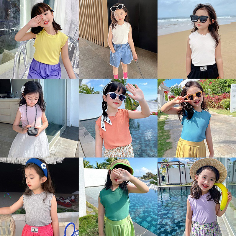 Áo Len Cổ Tròn Co Giãn Màu Sắc Kẹo Ngọt Phong Cách Phương Tây Thời Trang Mùa Hè Dành Cho Bé Gái