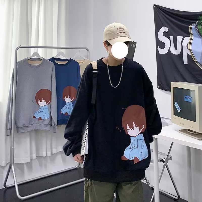 Áo Thun Tay Dài Cổ Tròn In Họa Tiết Hoạt Hình Phong Cách Mỹ Thời Trang Xuân Thu Cho Nam