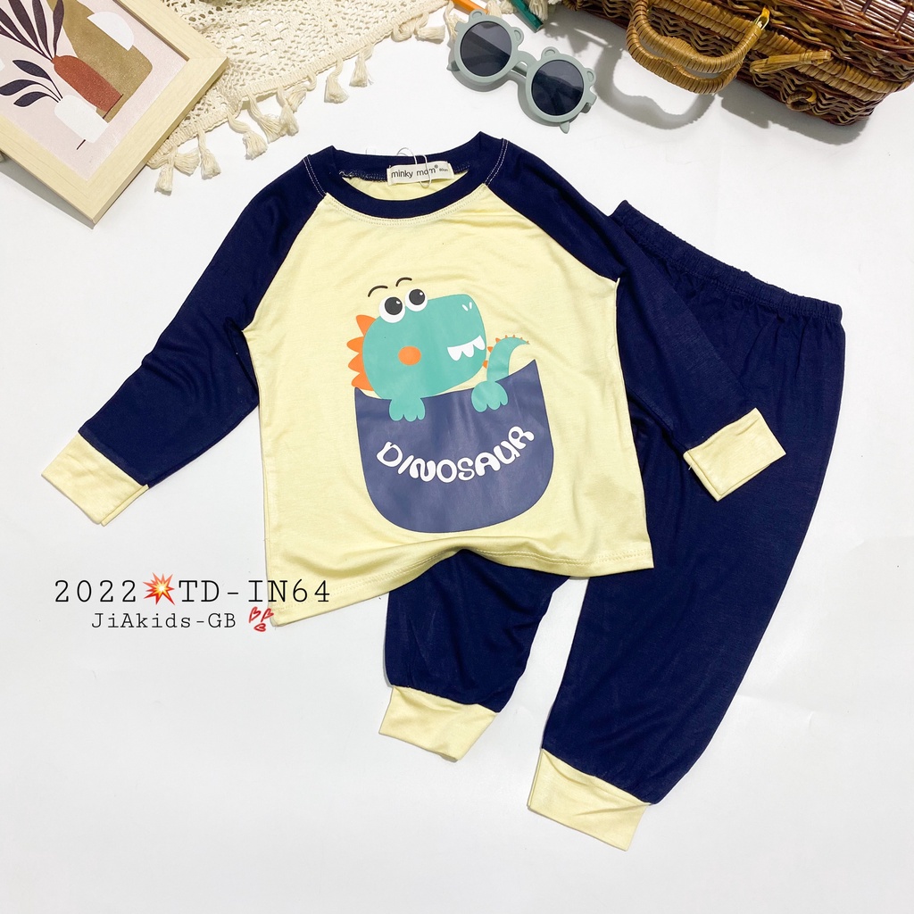 [Bé:8-27kg] Bộ Quần Áo Dài Tay Minky Mom Thun Lạnh Thoáng Mát Thiết Kế Trơn In Hoạ Tiết Cho Trẻ 0-5 Tuổi- Mã TD-IN64