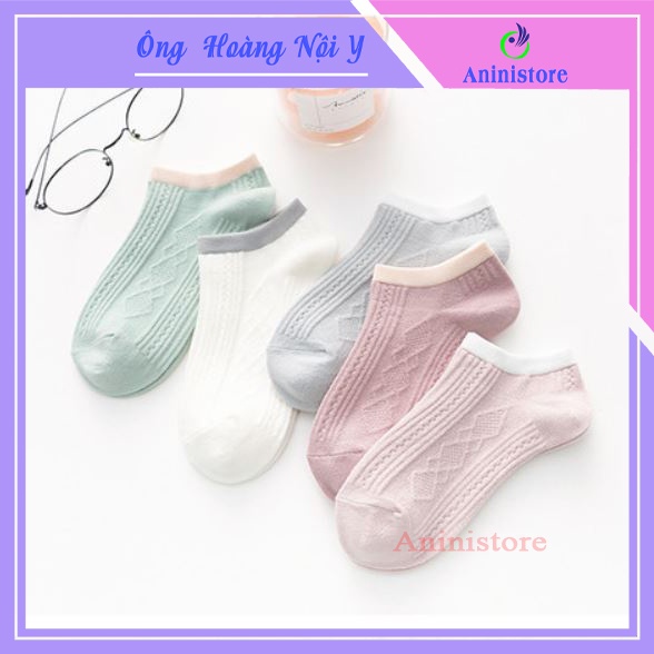 Tất cổ ngắn, vớ cổ ngắn nữ  Cotton Cổ Dệt Kim Cương phong cách Hàn Quốc (TP CN 025 – Aninistore)