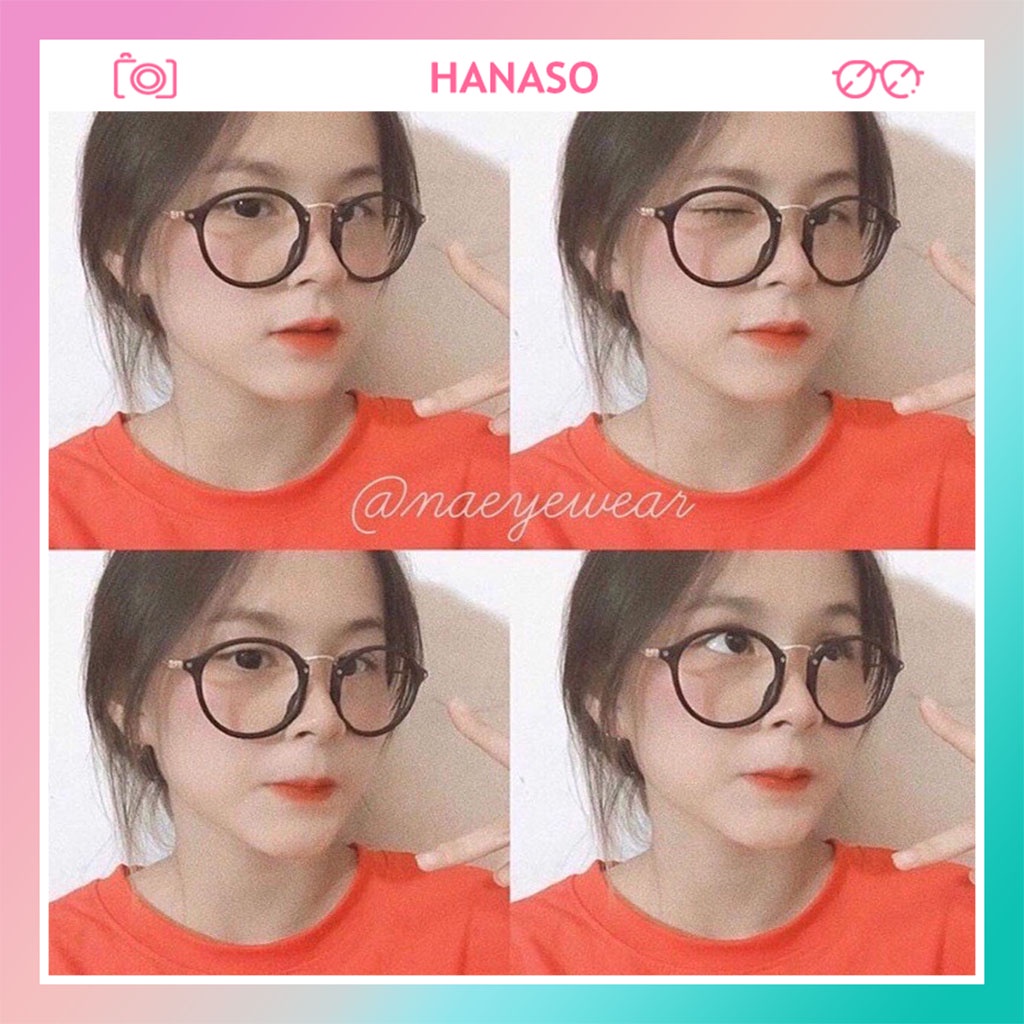 Kính giả cận gọng tròn thời trang nam nữ, mắt kính không độ chống tia UV phong cách Hàn Quốc đẹp giá rẻ HANASO 074
