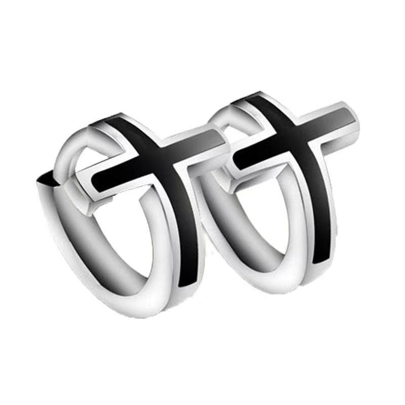 Bông Tai Hình Thánh Giá Màu Đen Phong Cách Hip hop Thời Trang Cho Nam Và Nữ