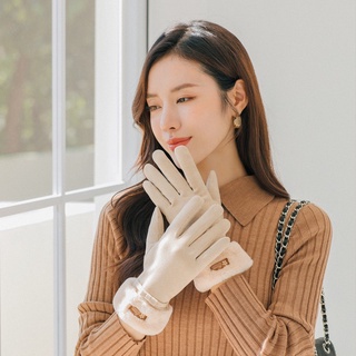 Găng tay lông mịn xỏ ngón trơn màu cổ tay lông có thể tháo rời