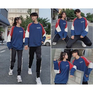 Áo đôi thu đông phối màu cao cấp, áo nỉ đôi sweater nam nữ, y hình 100%