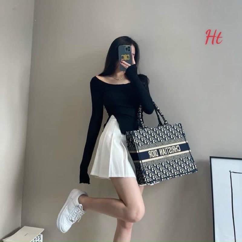 Áo thun xẻ tà vạt chéo dài tay H2A966