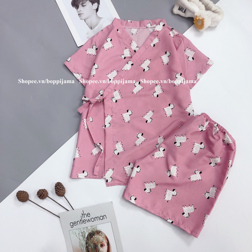 Đồ ngủ nữ pijama mặc nhà kimono HATIBO chất kate thái cao cấp, bộ quần áo ngủ pizama tay ngắn quần đùi | BigBuy360 - bigbuy360.vn
