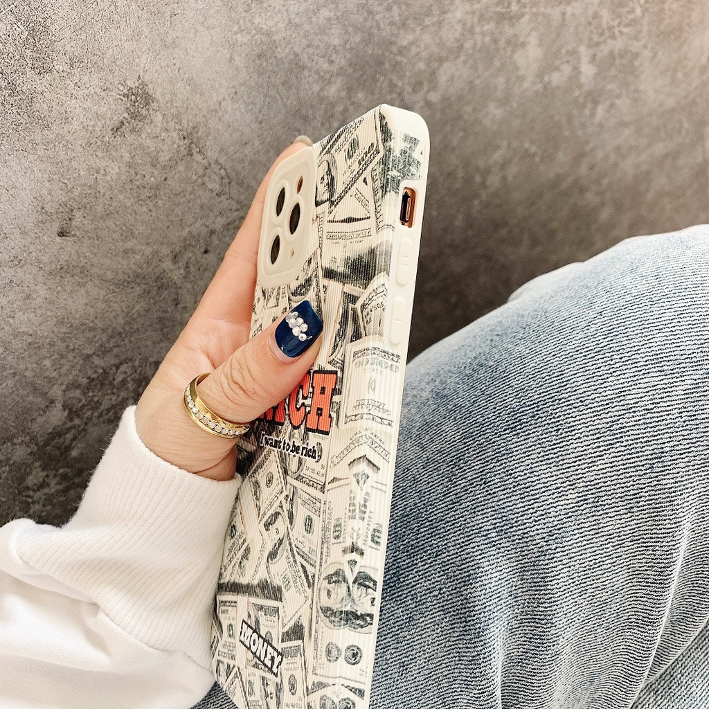 Ốp lưng da sọc bảo vệ camera RICH Money dành cho nhiều dòng máy của Iphone/samsung/oppo/realme/xiaomi/vivo