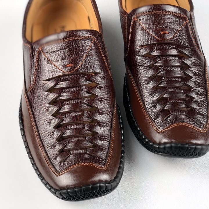 Giày lười nam Happyshoes da bò thật thiết kế mùa hè thoáng mát - HS700