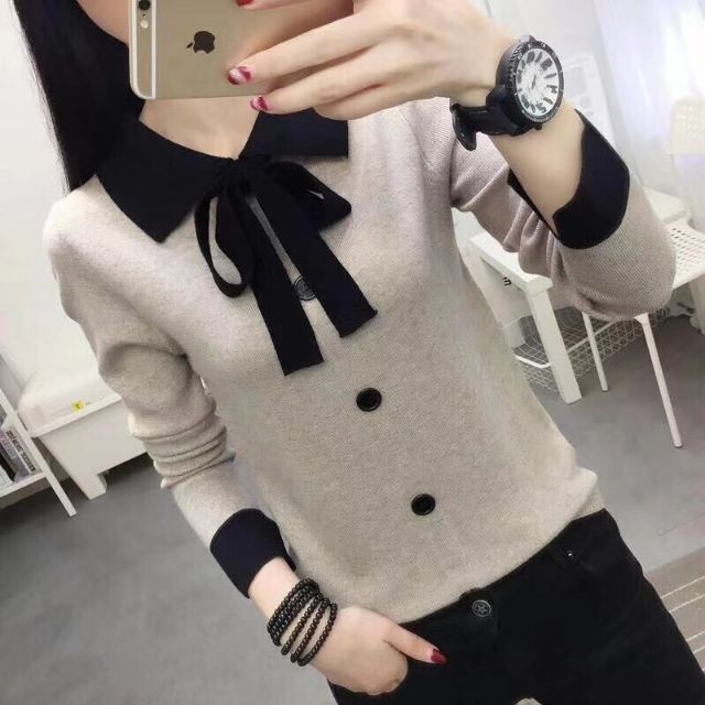 Áo len thắt nơ cổ