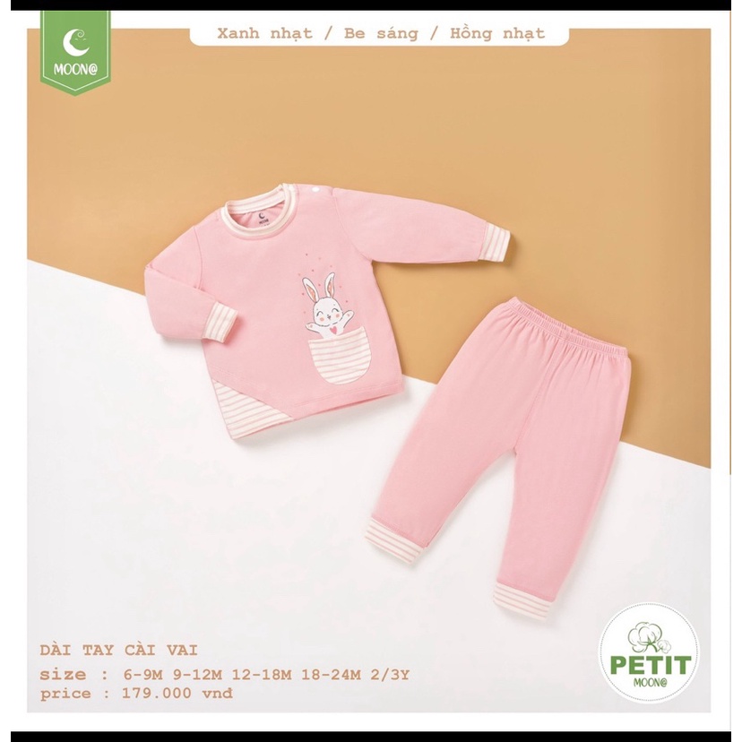[MOON] Bộ dài tay Moon Petit cài vai mỏng cho bé chất siêu đẹp 3Y