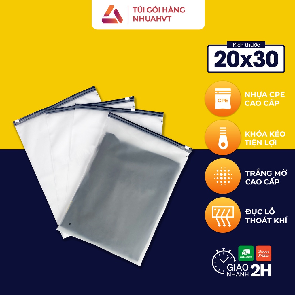 Túi ZIP lụa mờ Nhựa HVT size 20x30cm có khóa kéo gói quần áo, giày dép, phụ kiện, hỗ trợ in thương hiệu - Số lượng 1 cái