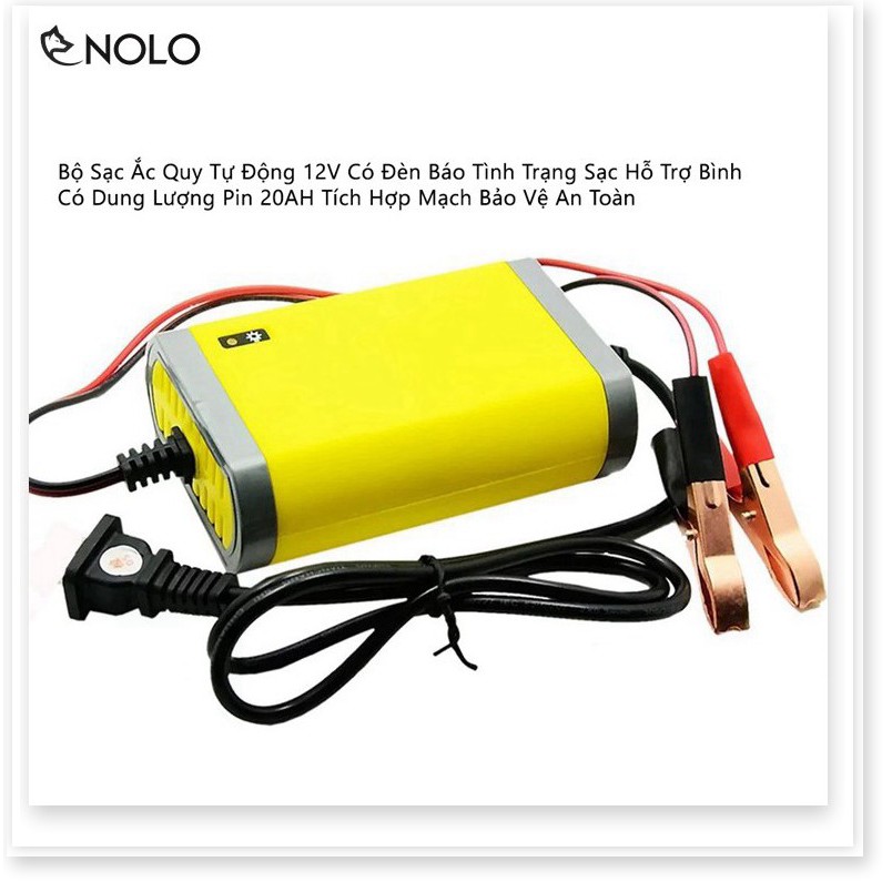 Sạc Ắc Quy Tự Động 12V Đèn Báo Tình Trạng Sạc Hỗ Trợ Bình Có Dung Lượng Pin 20AH Tích Hợp Mạch Bảo Vệ An Toàn