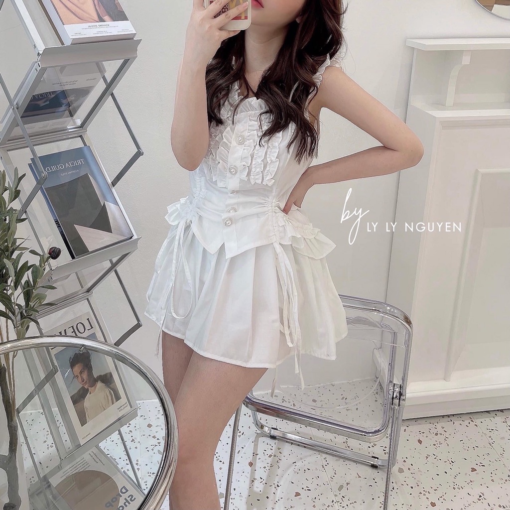 Set Áo Rút Eo đính Khuy Ngọc siêu chảnh
