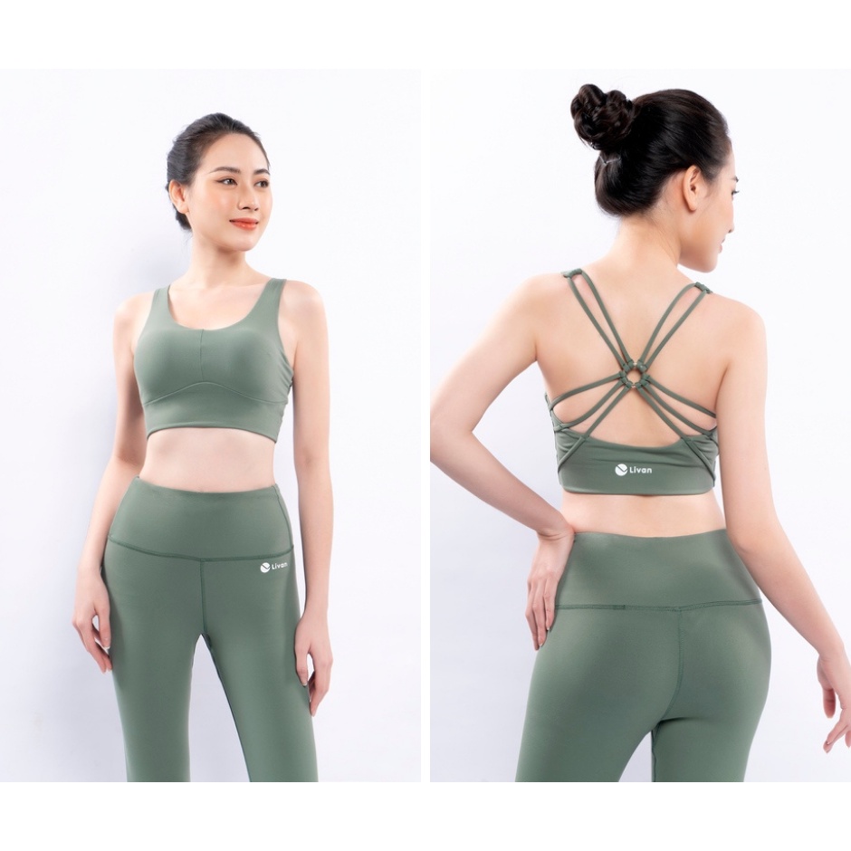 Bộ Đồ Tập Gym Yoga Livan Soft Lavish Màu Xanh Bơ Tặng Kèm Mút Ngực Cao Cấp