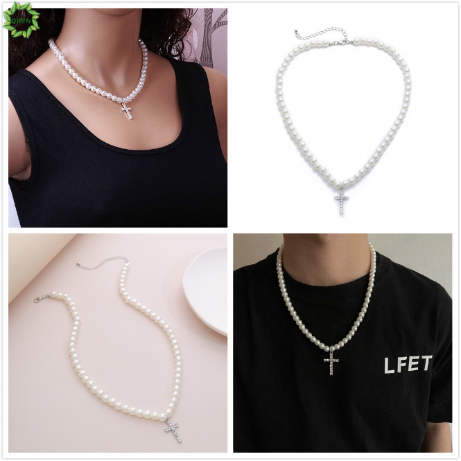 vòng cổ Mặt Hình Thánh Giá Đính Ngọc Trai Giả Màu Sắc Đơn Giản Phong Cách Cổ Điển Thời Trang Cho Nam Và Nữ