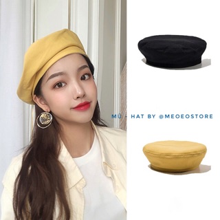 MŨ NỒI kaki bẹt kiểu Ulzzang - Nón beret Nữ thu đông kaki Vàng Đen Xanh đẹp viền kaki có dây rút Meo shop