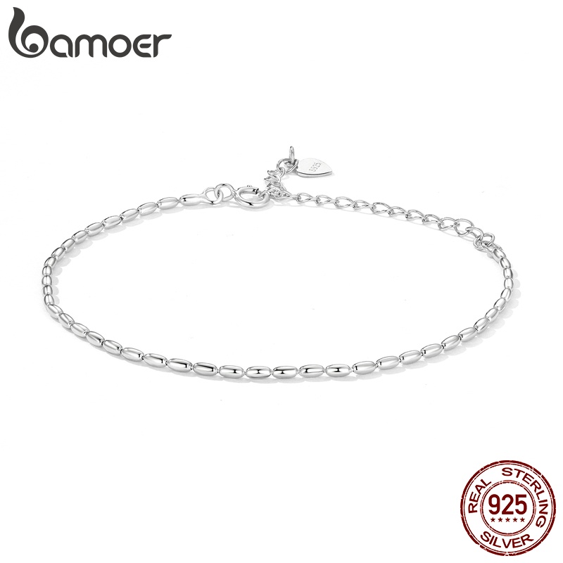 Vòng tay BAMOER bạc 925 thiết kế hình tròn đơn giản thời trang cho nữ