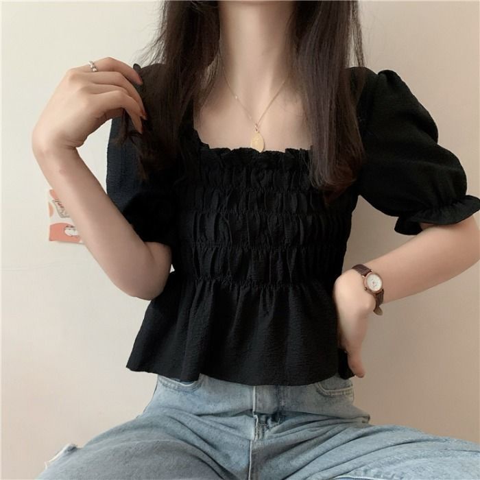 COZOK Áo Sơ Mi Tay Phồng Dáng Rộng Thời Trang Hàn Quốc Xinh Xắn Dễ Phối Đồ