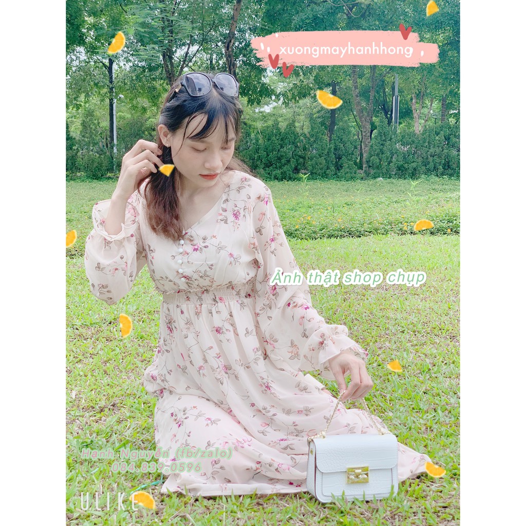 Váy hoa nhí dày tay vintage | BigBuy360 - bigbuy360.vn