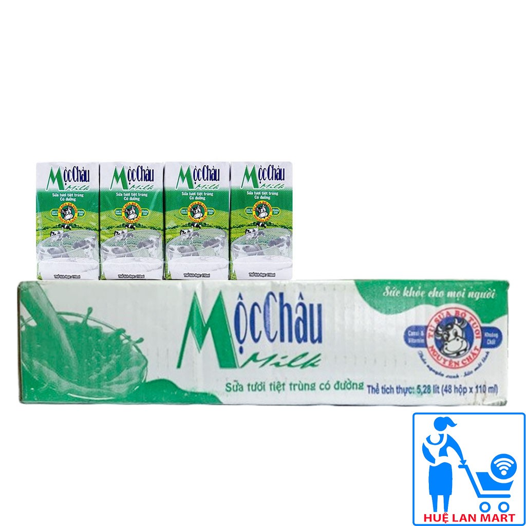 Sữa Tươi Tiệt Trùng Mộc Châu Có Đường Thùng 48 Hộp x 110ml