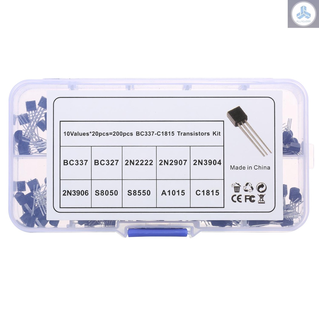 Transistor Assortment Kit 200-Piece NPN PNP Power Transistors BC337 BC327 2N2222 2N2907 2N3904 2N3906 S8050 S8550 A1015 C1815 Transistors for DIY Electronic Projects