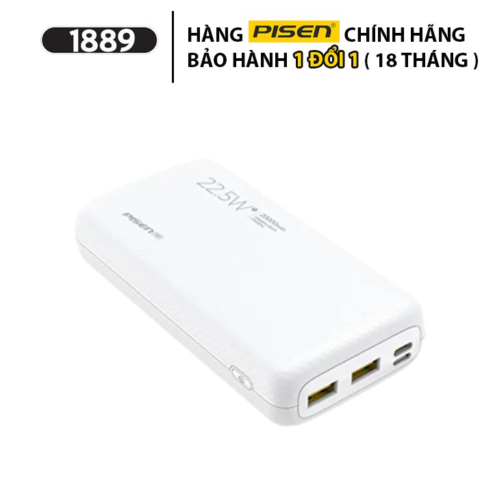 Sạc Dự Phòng Pisen Pro All 20000mAh 22.5W (2xQC, 1xPD, Lightning ) 3 Đầu Vào USB - Type C - Lightning - TS-D274