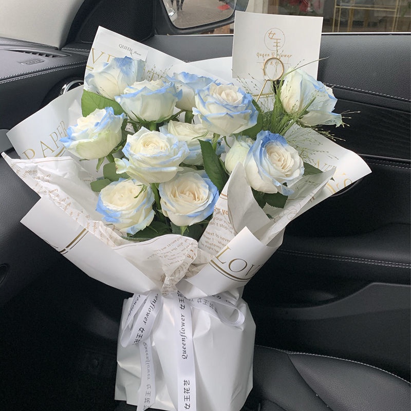 🔥Ins wind gradient broken ice blue rose self-made simulated flowers fake flowers Photo Props holding bouquet decorative ornaments
