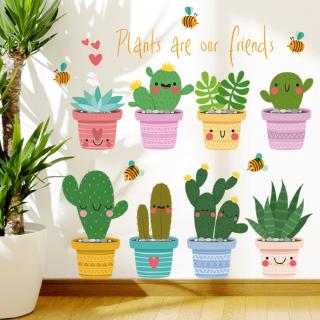 Miếng dán tường PVC tự dính họa tiết cây xương rồng dễ thương trang trí phòng trẻ em