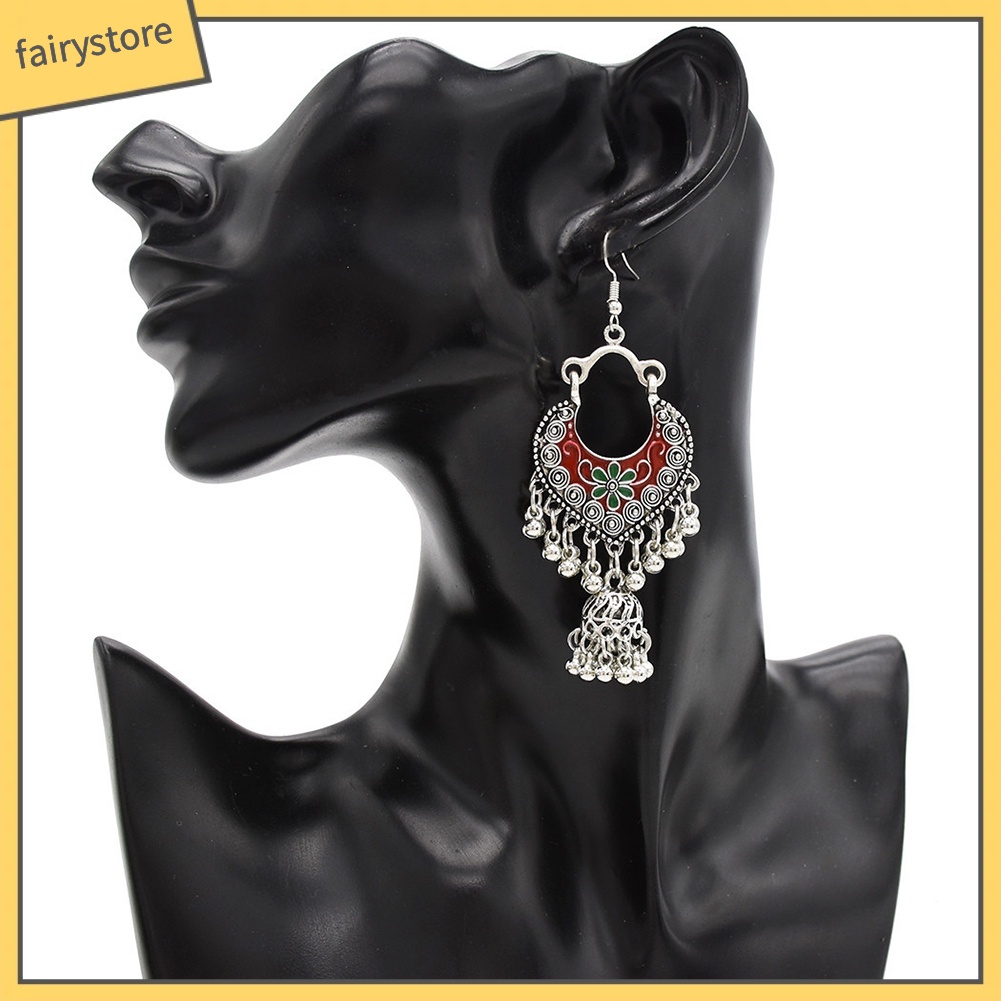 Bông tai dáng dài hình hoa phối tua rua phong cách bohemian