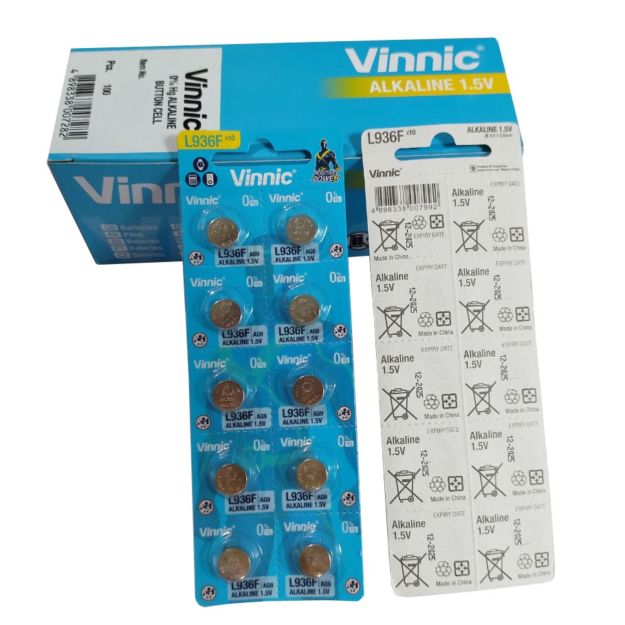 Vỉ 10 Pin cúc áo VINNIC AG9 / LR936 / 394A CHÍNH HÃNG dùng cho đồng hồ đeo tay thiết bị điện tử