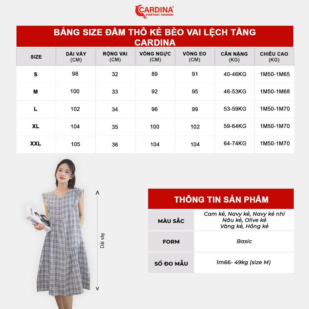 Đầm Nữ 𝐂𝐀𝐑𝐃𝐈𝐍𝐀 Chất Thô Cao Cấp Dáng Suông Kẻ Bèo Vai Lệch Tầng Trẻ Trung 3VTH06