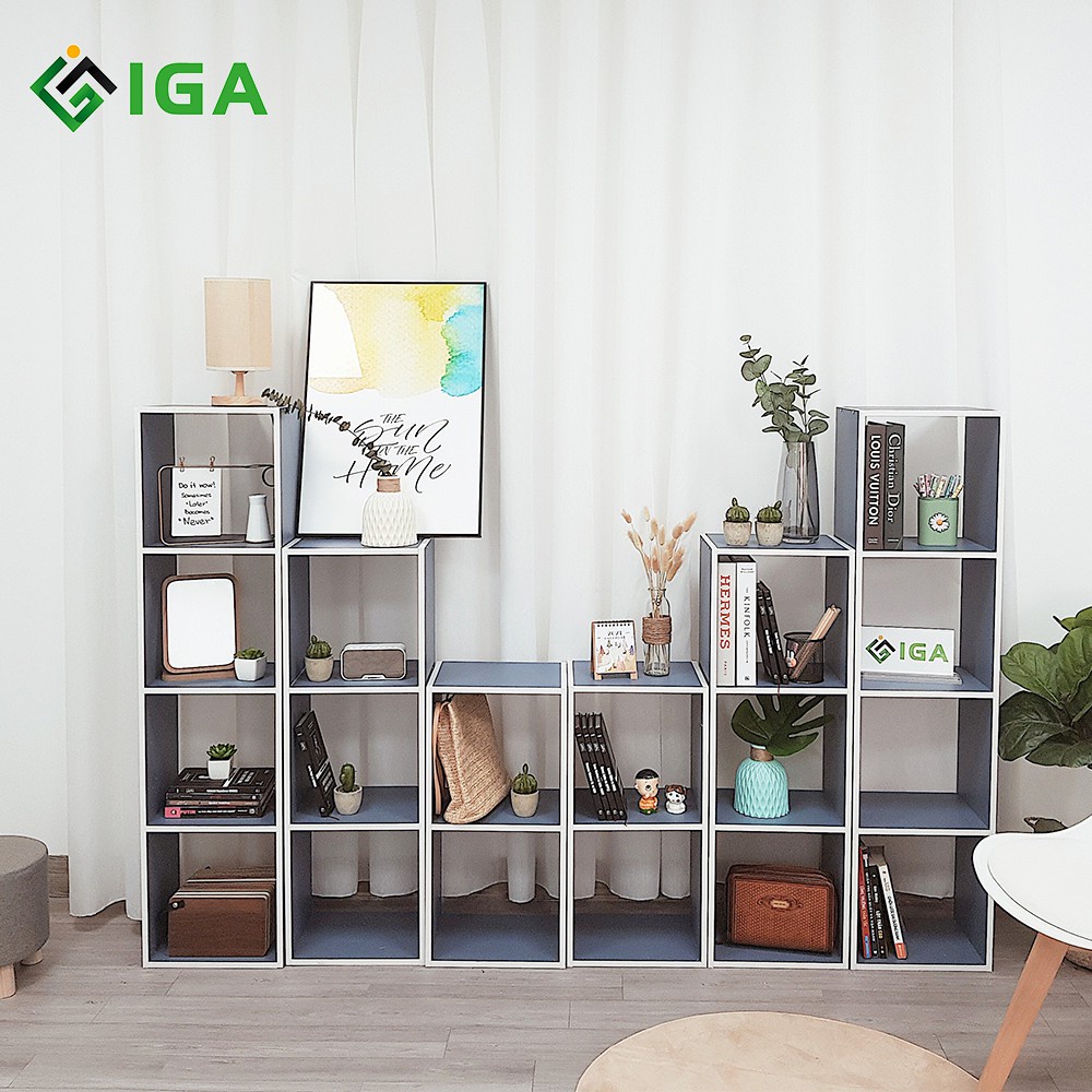 Kệ sách tổ ong IGA đa tầng để sàn xanh coban GP100- cao cấp
