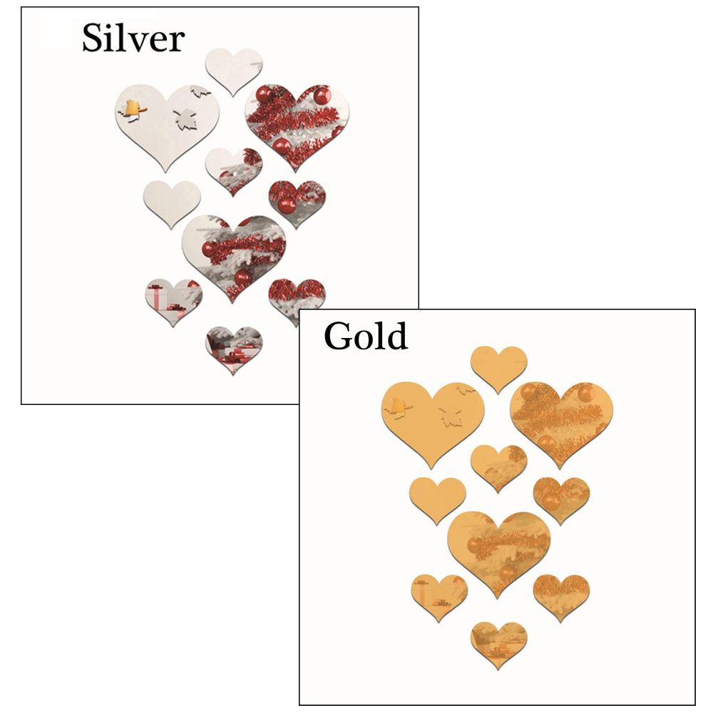 Set 10 Decal dán tường 3D Tráng Gương Hình Trái Tim Trang Trí Phòng Khách Có Thể Tháo Gỡ