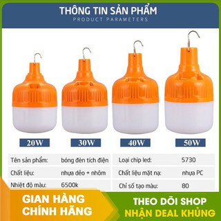 Bóng đèn led sạc tích điện, đèn tích điện ánh sáng trắng có móc treo kèm theo, để ngoài trời chống nước,