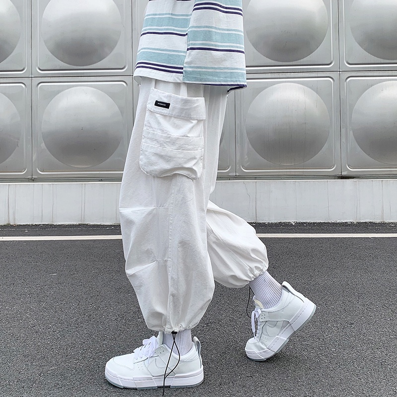 Loose Trend Hip Hop Big Pocket Workwear Unisex thời trang thoải mái giải trí 100 Suits thể thao rắn màu quần đơn giản
