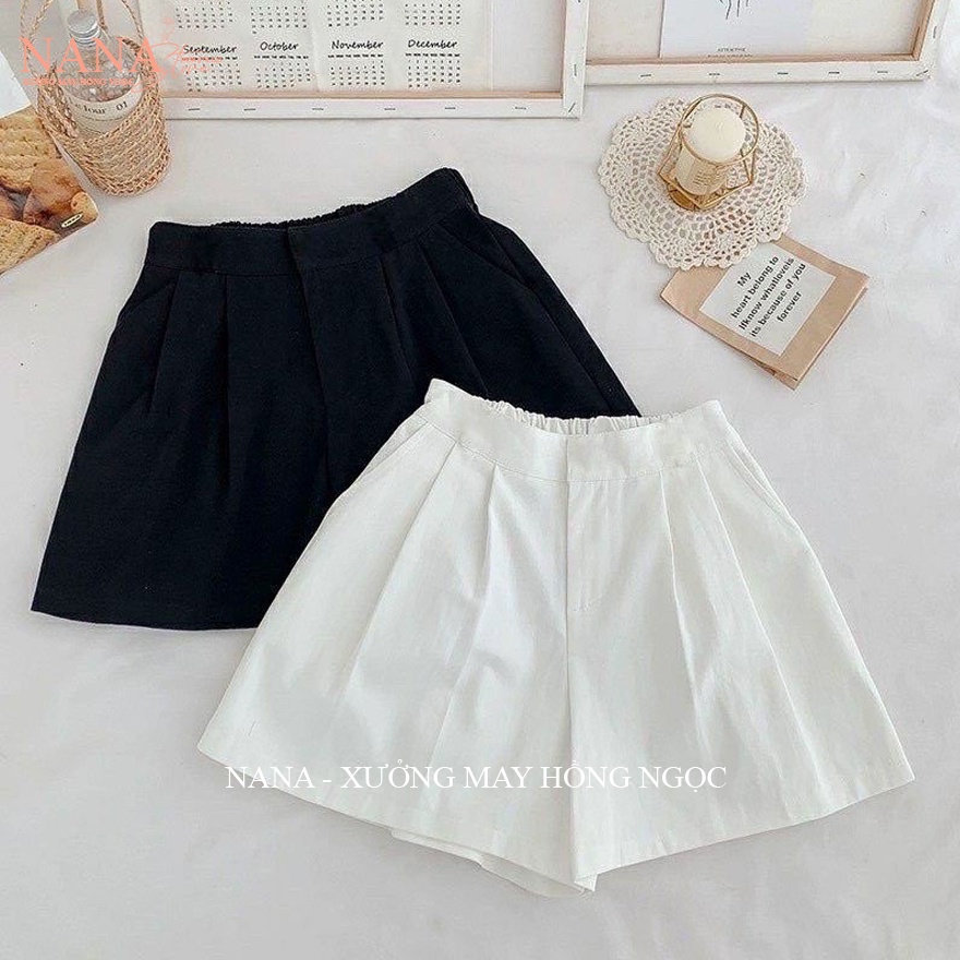 Quần short đũi nữ - Quần đùi đũi nữ giả váy lưng chun cạp cao khóa thật cúc cài vải mềm mặc ở nhà đi biển chơi thoải mái | BigBuy360 - bigbuy360.vn