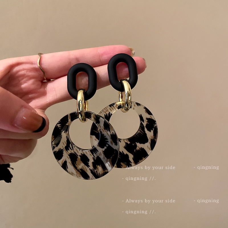 Khuyên tai DREJEW 1 mạ bạc 925 hình tròn họa tiết da báo phong cách cổ điển Âu Mỹ dễ phối đồ