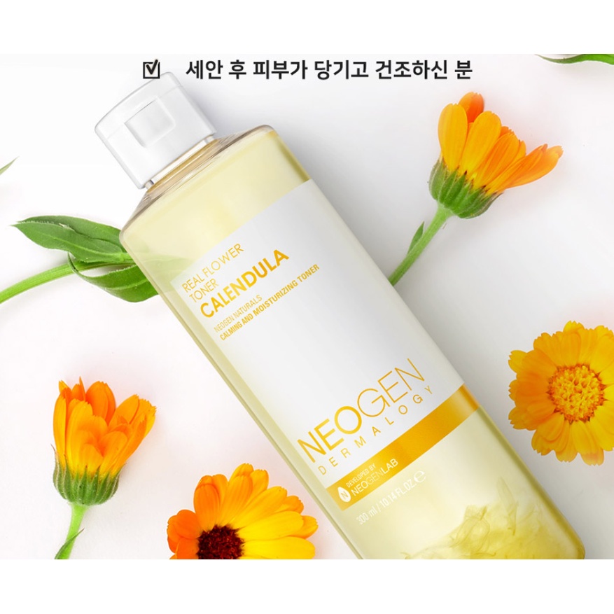 Nước Hoa Hồng Chiết Xuất Hoa Cúc Siêu Cấp Ẩm Dịu Da Cho Da Mụn Neogen Dermalogy Real Flower Calendula Toner 300ml