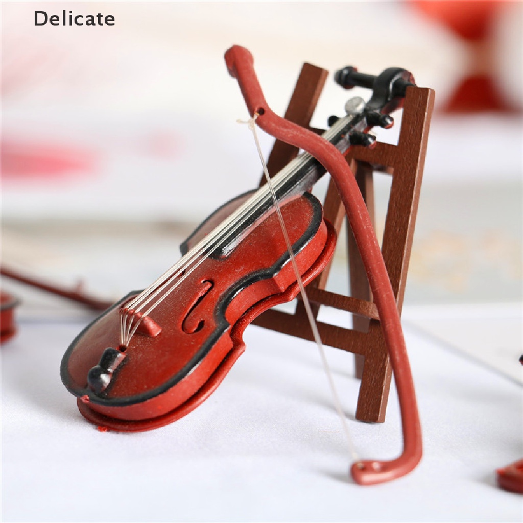 Mô hình đàn violin mini cho bé chơi đồ hàng trang trí nhà búp bê tỉ lệ 1 12