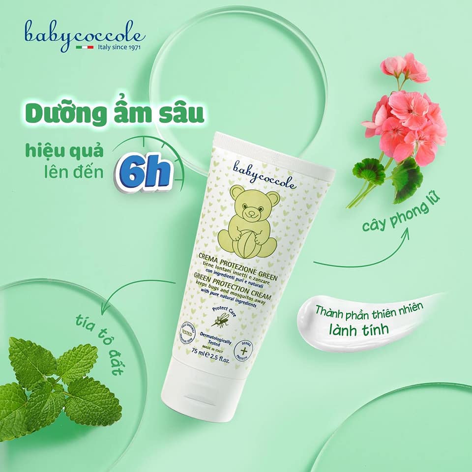 Kem bôi xua muỗi cho bé BABYCOCCOLE 0m+ 75ml, kem đuổi muỗi tía tô đất 75ml - Monnie Kids