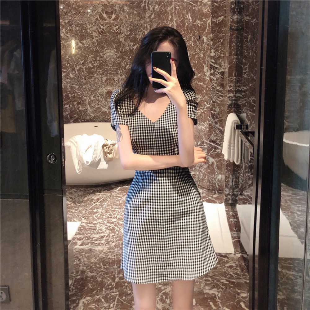 Váy nữ , váy kể caro váy dáng ngắn style vintage , chiết eo nhẹ nhàng ,nữ tính ATILA.SHOP | BigBuy360 - bigbuy360.vn