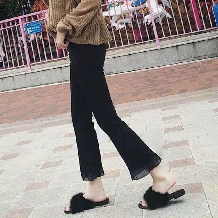 Quần ống loe cạp cao dáng dài, Quần thun tăm nữ ôm ống loe dáng dài