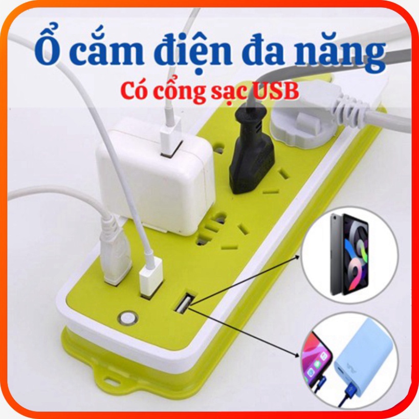 Ổ cắm điện - ổ điện chống giật gồm 6 lỗ 3 cổng usb đa năng có đèn ngủ tiện dụng. An toàn khi sử dụng.