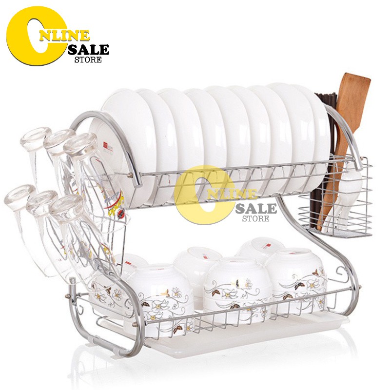 Kệ úp chén bát 2 tầng inox Kích thước: 42 x 25 x 38cm (dài x rộng x cao)